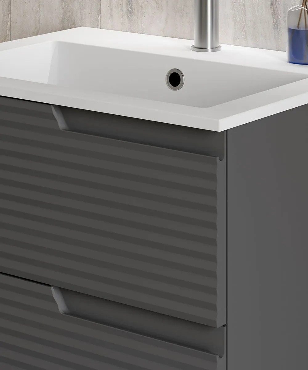 Qualitex Civetta 600mm 2 Drawer Wall Hung Unit & Basin – Matt Grey