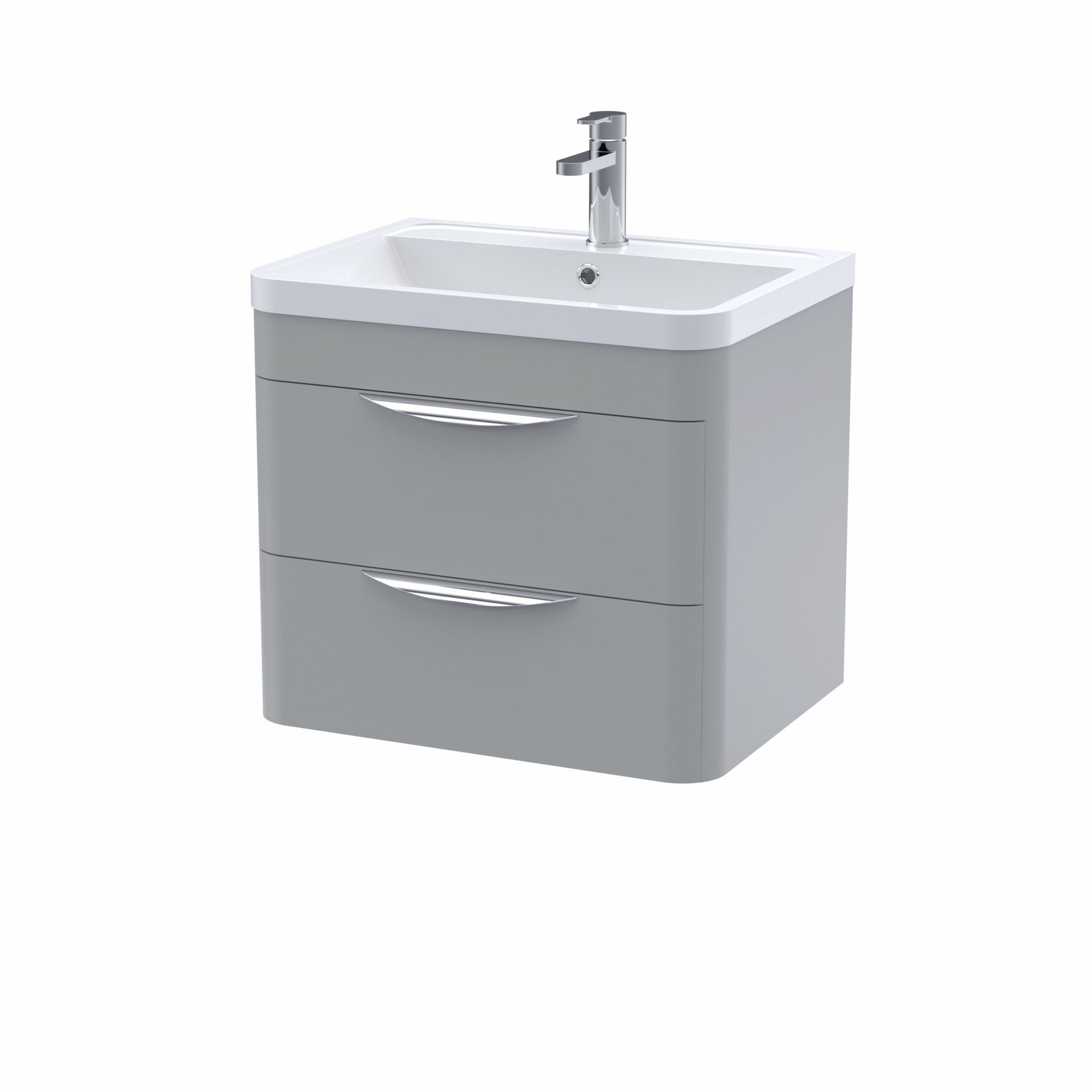 Nuie Parade 600mm 2 Drawer Wall Hung Vanity Unit & Polymarble Basin – Satin Grey