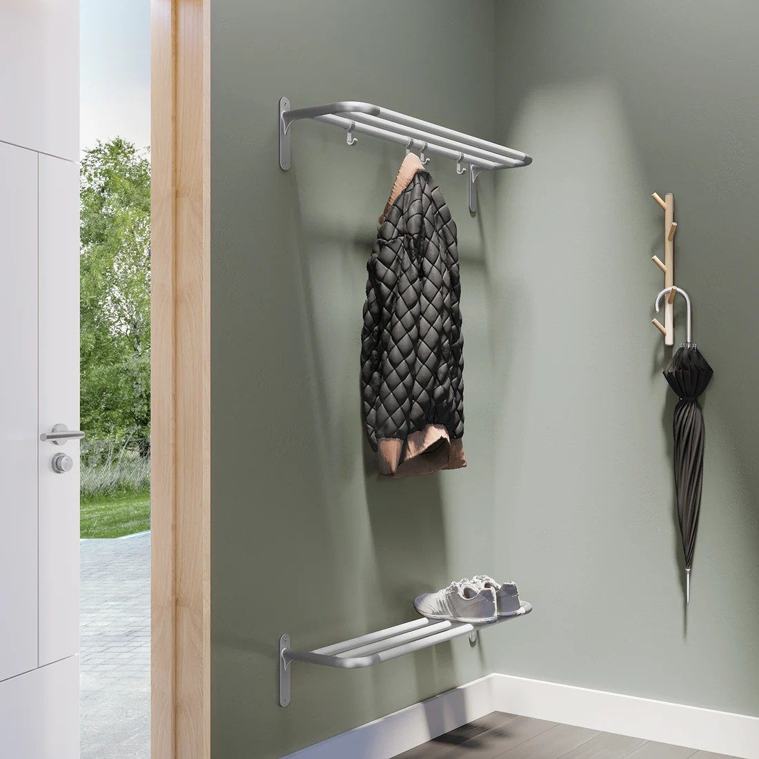 Smedbo Beslagsboden Shoe/Hat Rack with 4 Hooks – Matt Grey/White