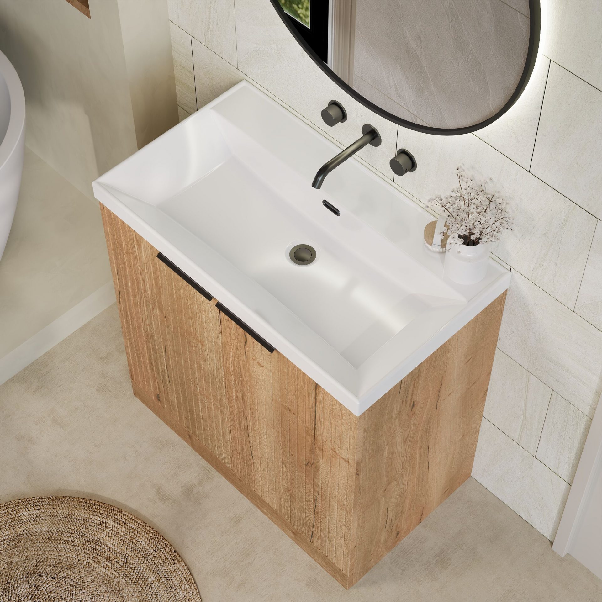 Nuie Lux Flume 800mm 2 Door Floorstanding Vanity Unit – Autumn Oak