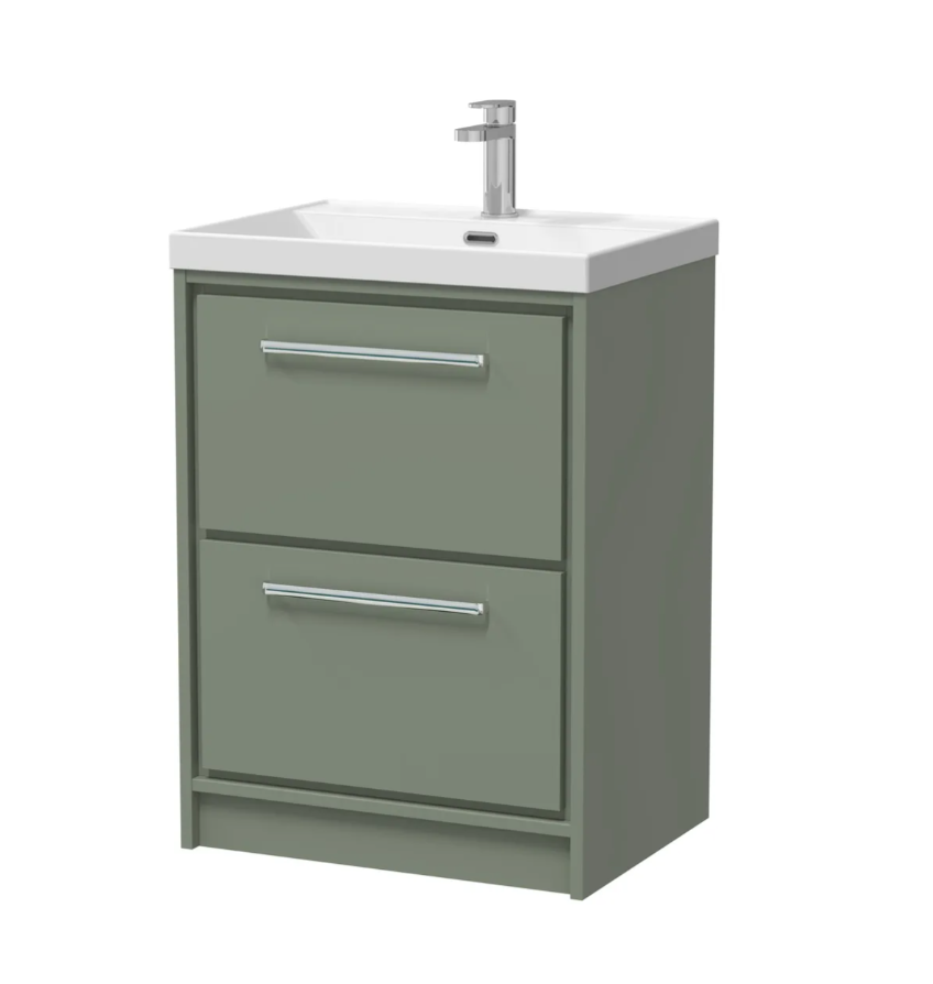 Hudson Reed Lille 600mm 2 Drawer Floor Standing Vanity Unit & Optional Basin – Fern Green