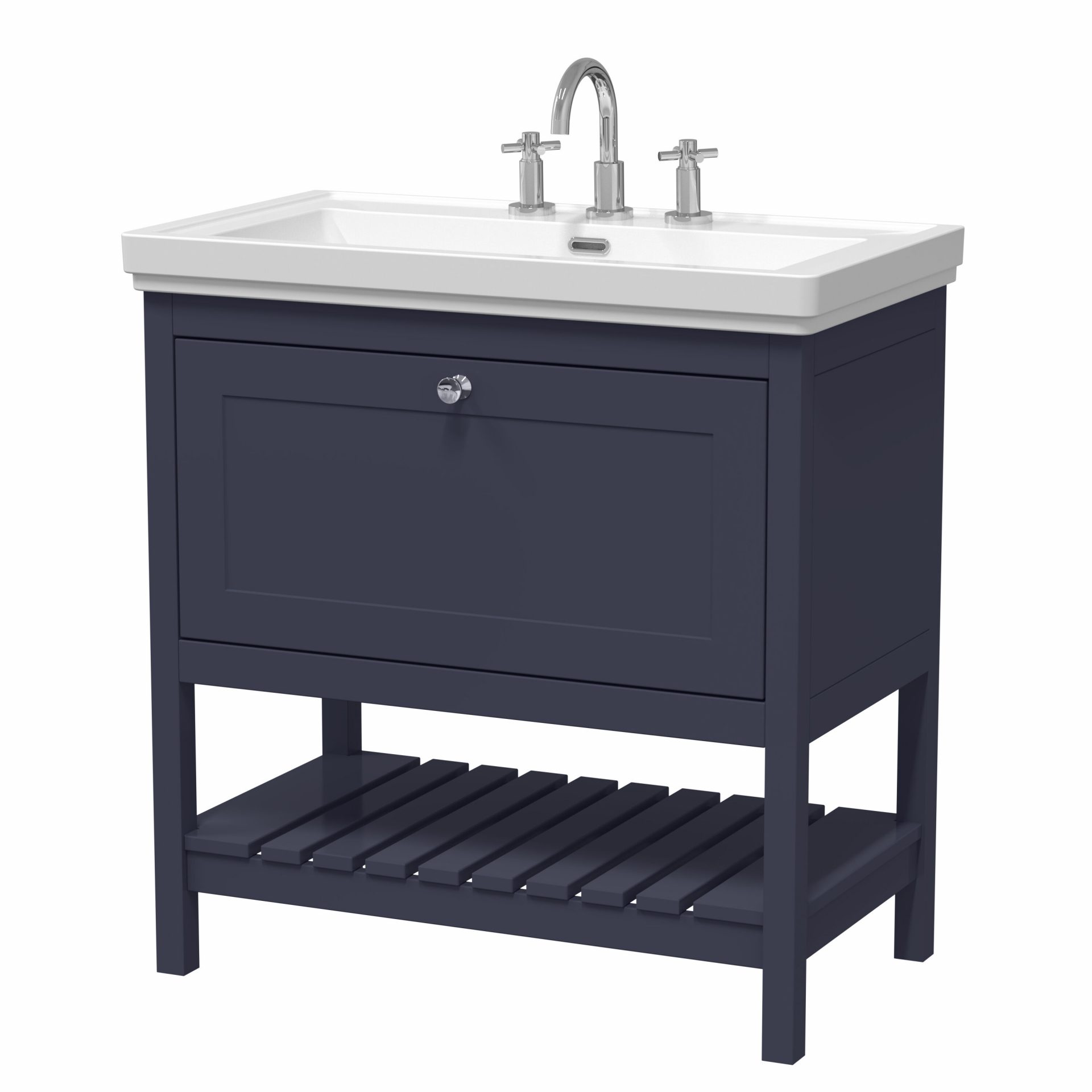 Old London Bexley 800mm 1 Drawer Floor Standing Vanity Unit & Basin – Indigo Blue