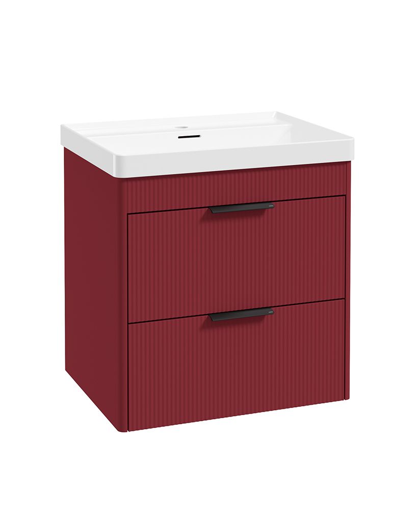 Sonas Reed 600mm 2 Drawer Wall Hung Unit & Basin – Matt Ruby Fern