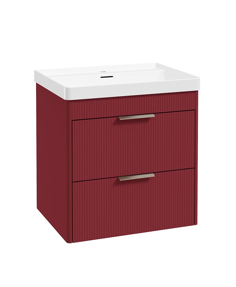 Sonas Reed 600mm 2 Drawer Wall Hung Unit & Basin – Matt Ruby Fern