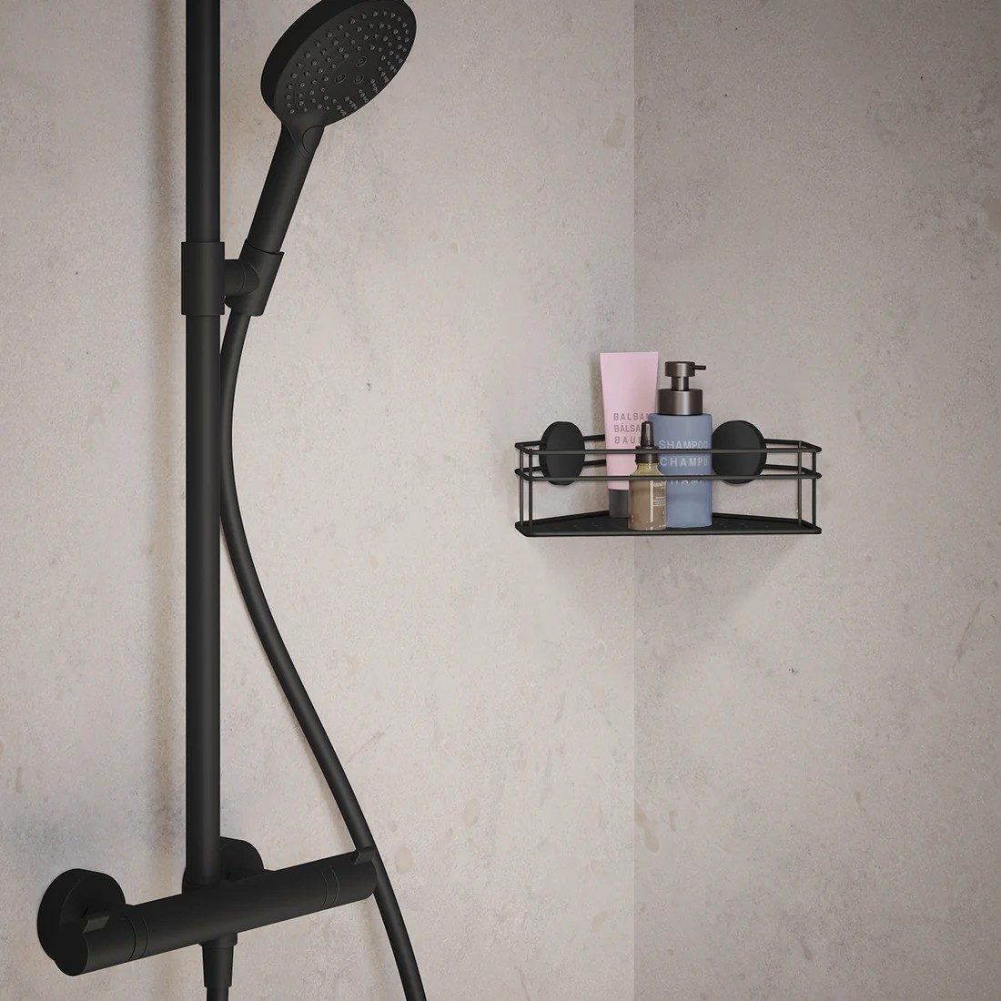 Smedbo Beslagsboden Corner Shower Basket, Self-adhesive – Black