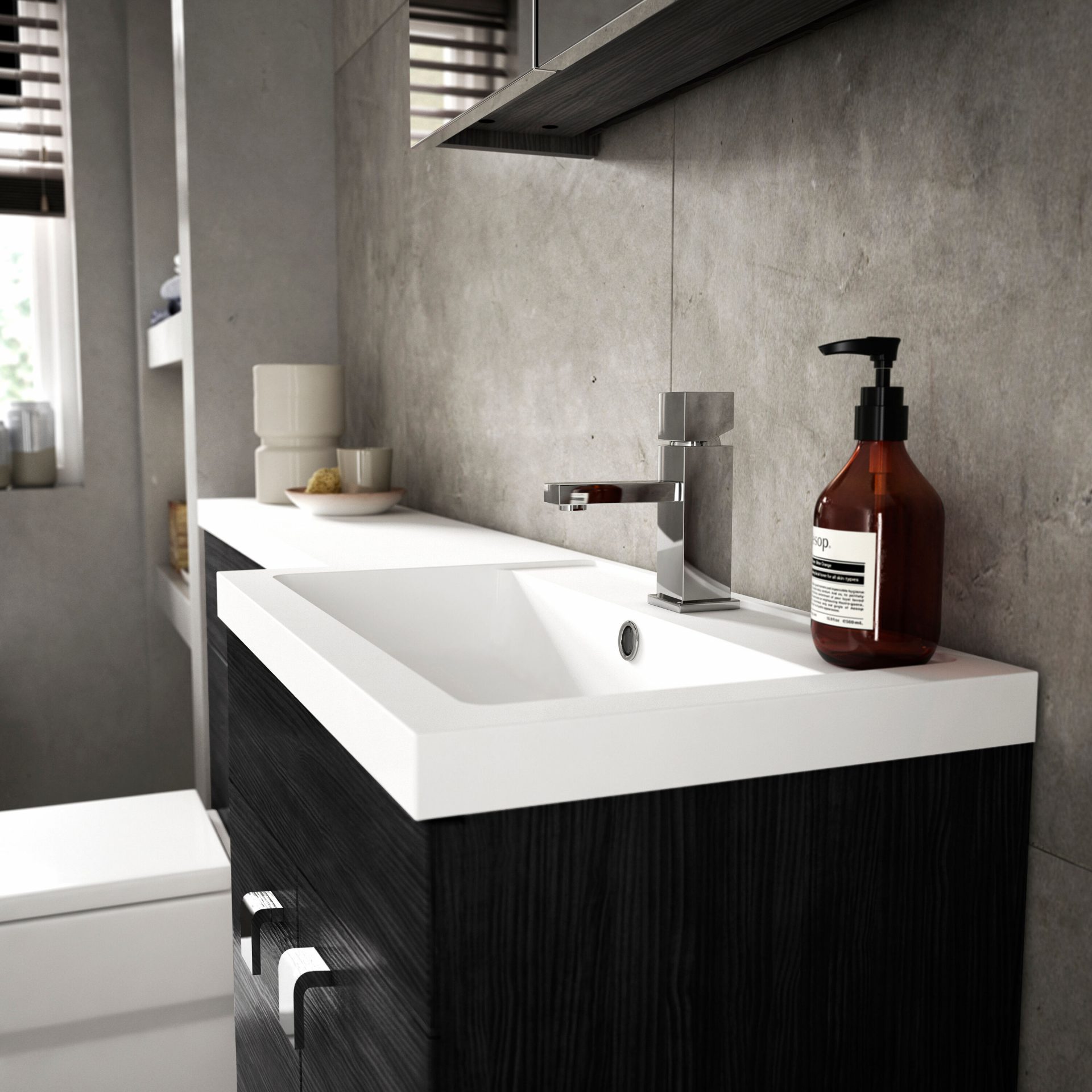 Hudson Reed Fusion Slimline 400mm 1 Door Floor Standing Vanity Unit – Charcoal Black
