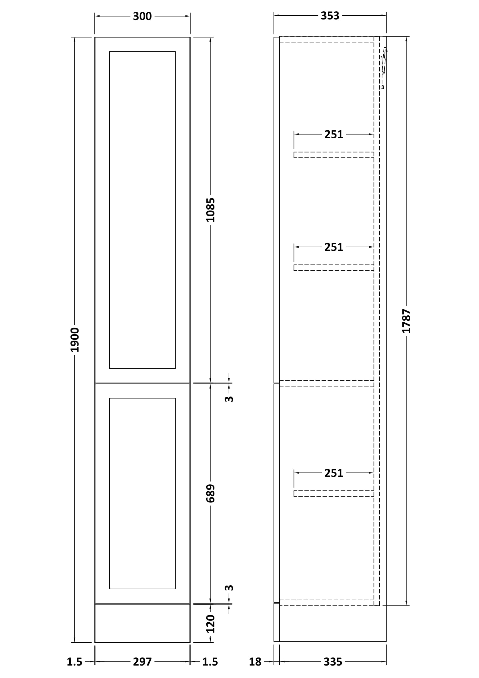 Nuie Lux Fable 300mm 2 Door Standard Floorstanding Cabinet – Matt White