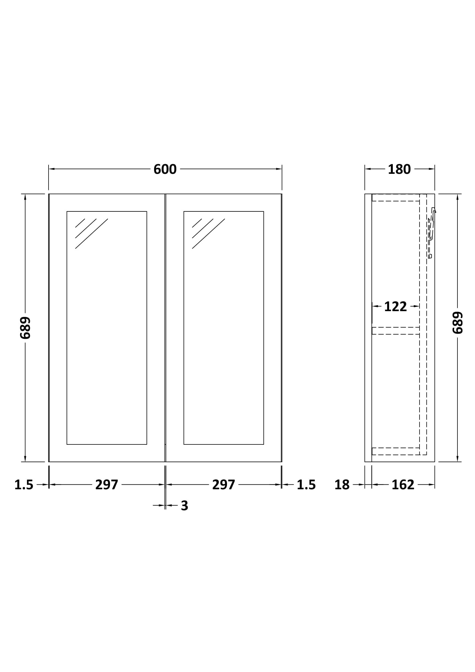 Nuie Lux Fable 600mm 2 Door Wall Mirror Cabinet – Matt White