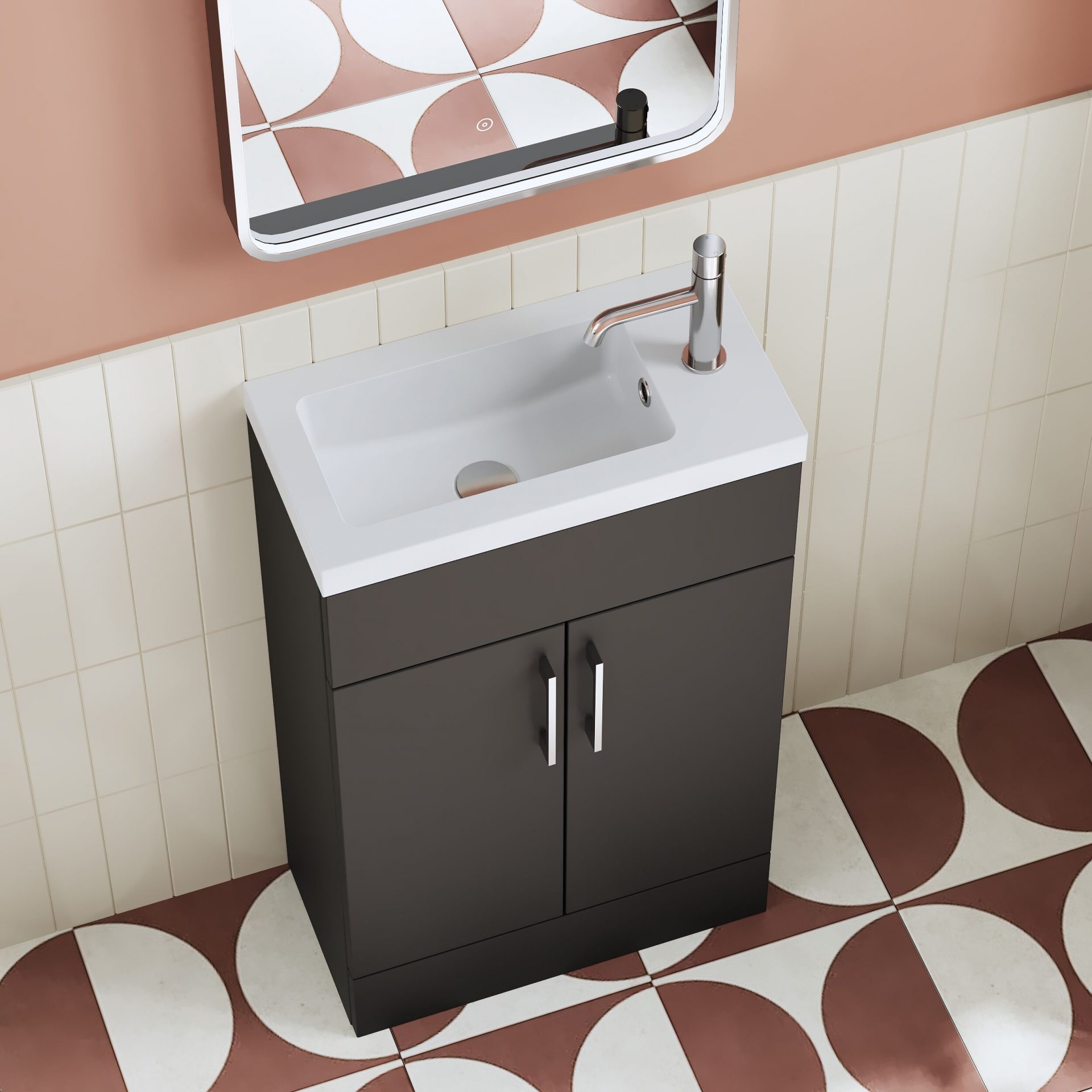 Nuie Lux Krest 500mm 2 Door Slim Floorstanding Unit – Soft Black