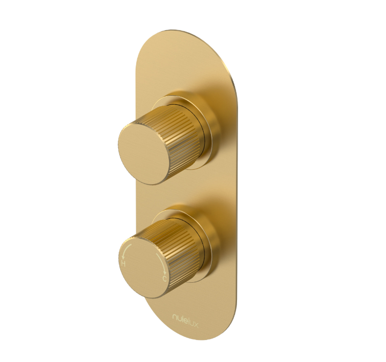 Nuie Lux Esker Twin Outlet Thermostatic Shower Valve with Diverter – Brushed Brass
