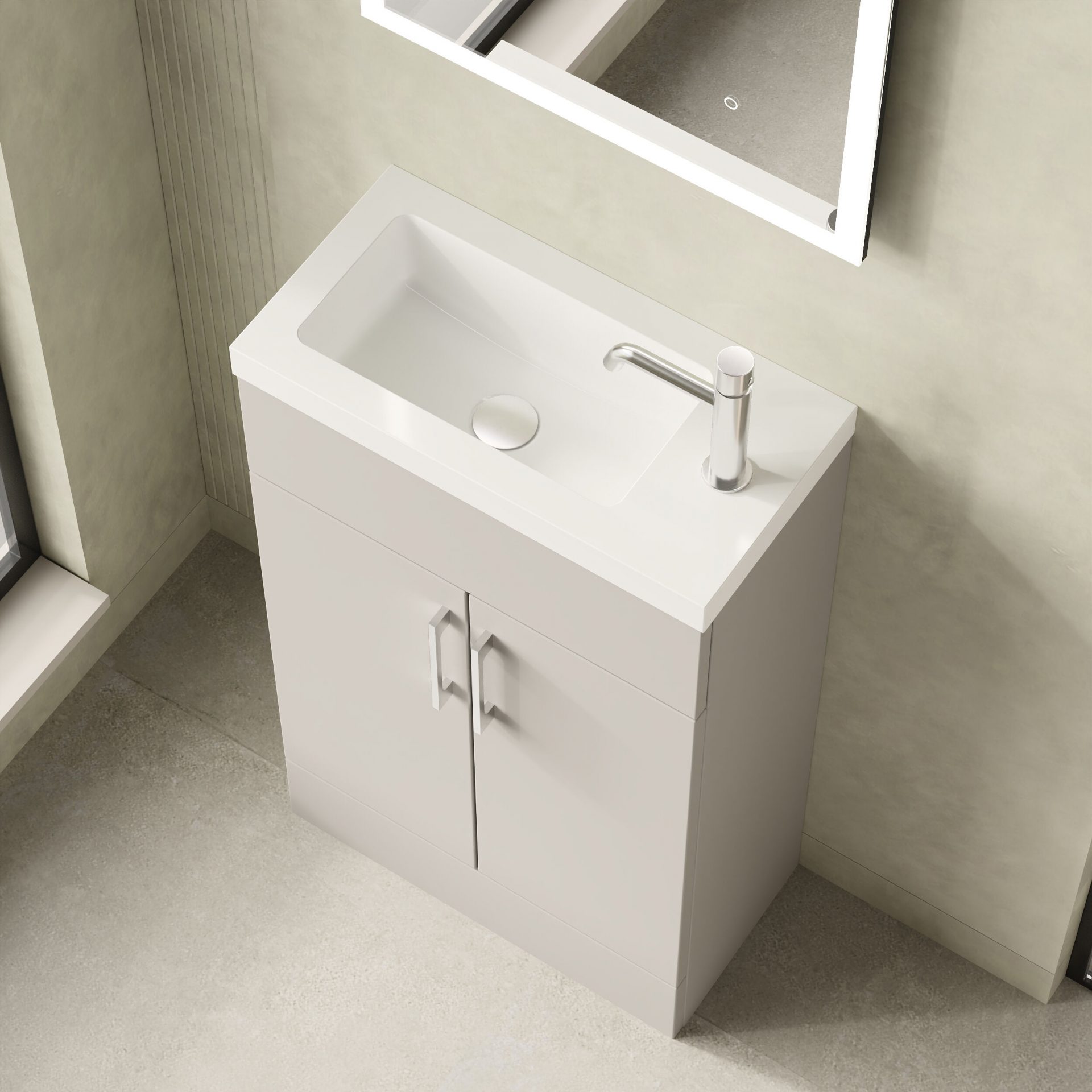 Nuie Lux Krest 500mm 2 Door Slim Floorstanding Unit – Pebble Grey