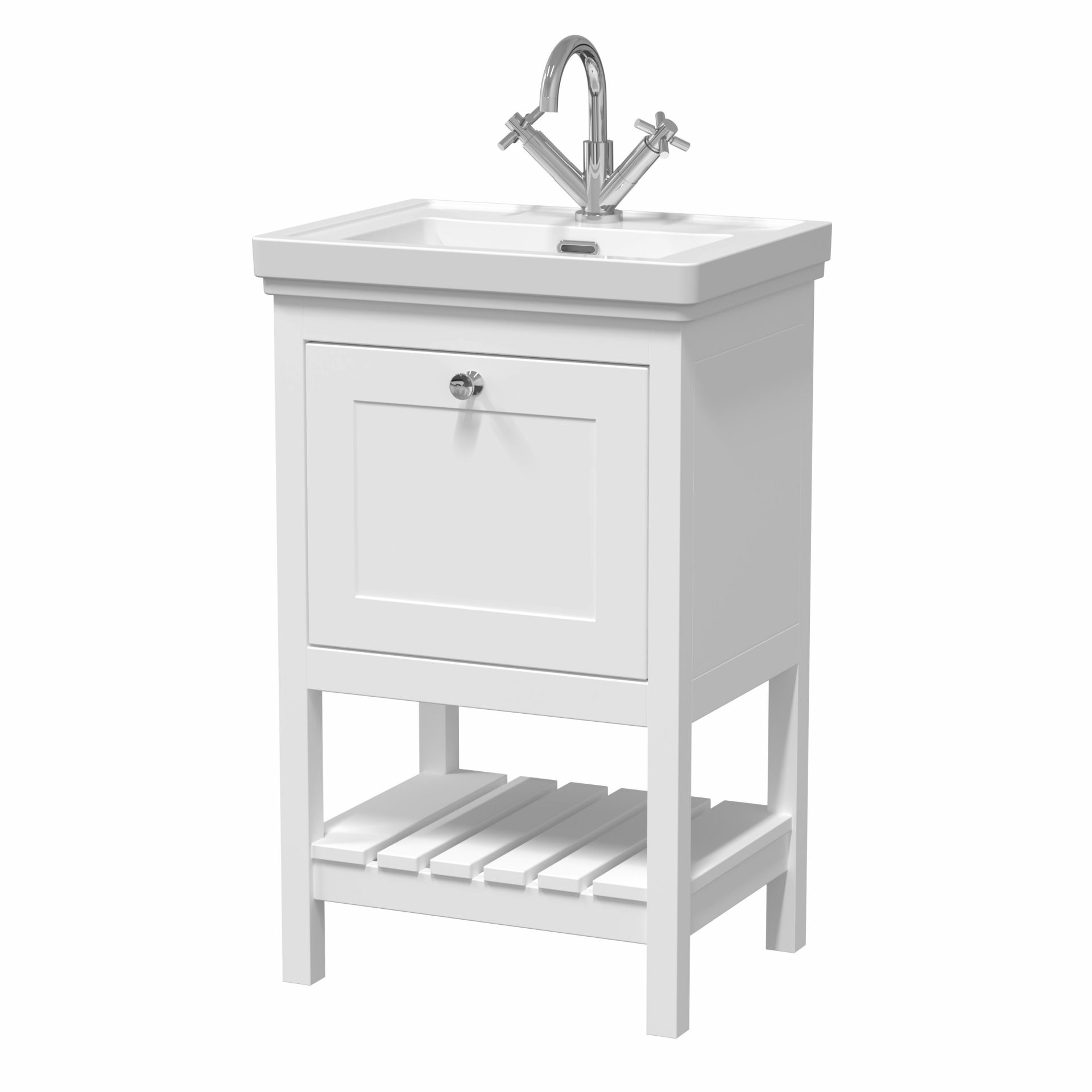 Old London Bexley 500mm 1 Drawer Floor Standing Vanity Unit & Basin – Pure White