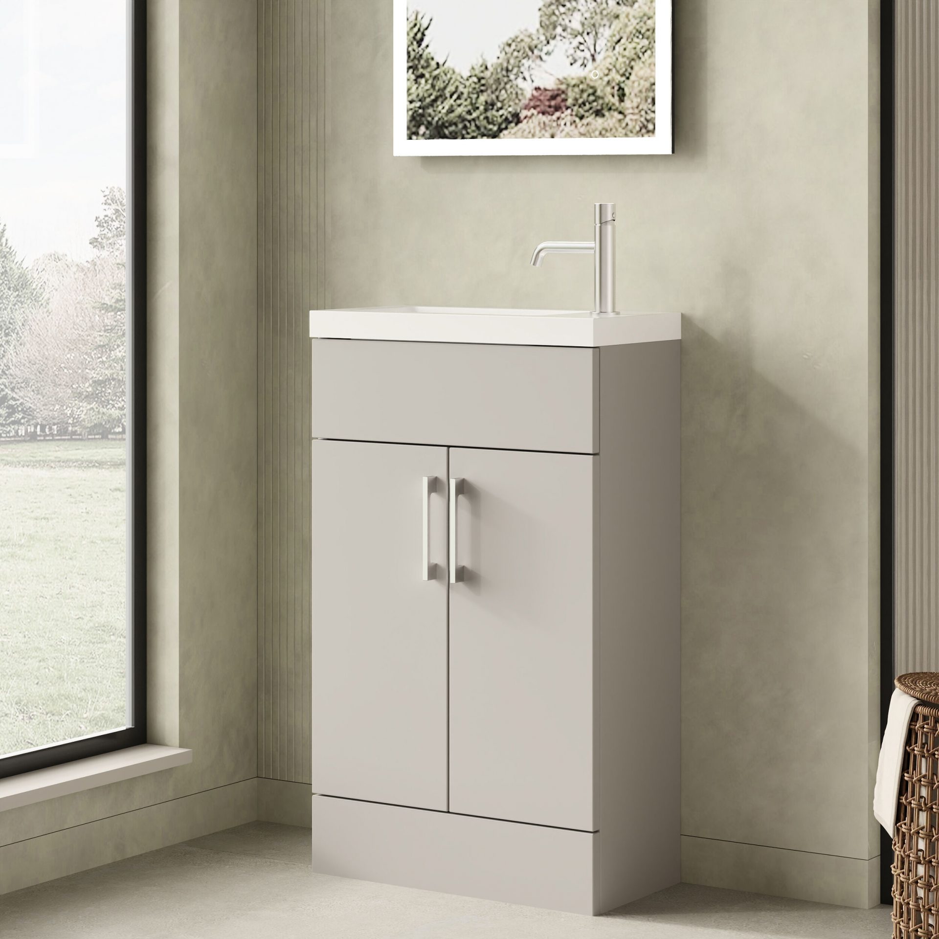 Nuie Lux Krest 500mm 2 Door Slim Floorstanding Unit – Pebble Grey