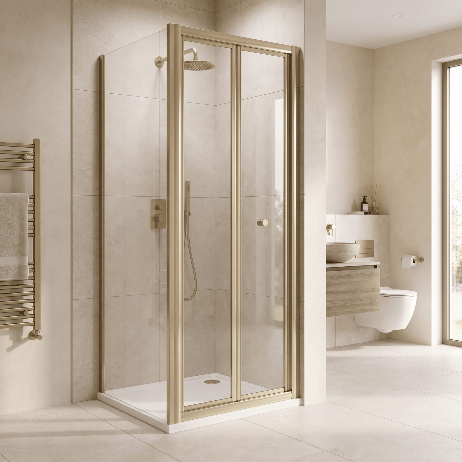 Nuie Rene 4mm Bifold Shower Enclosures – Brushed Brass