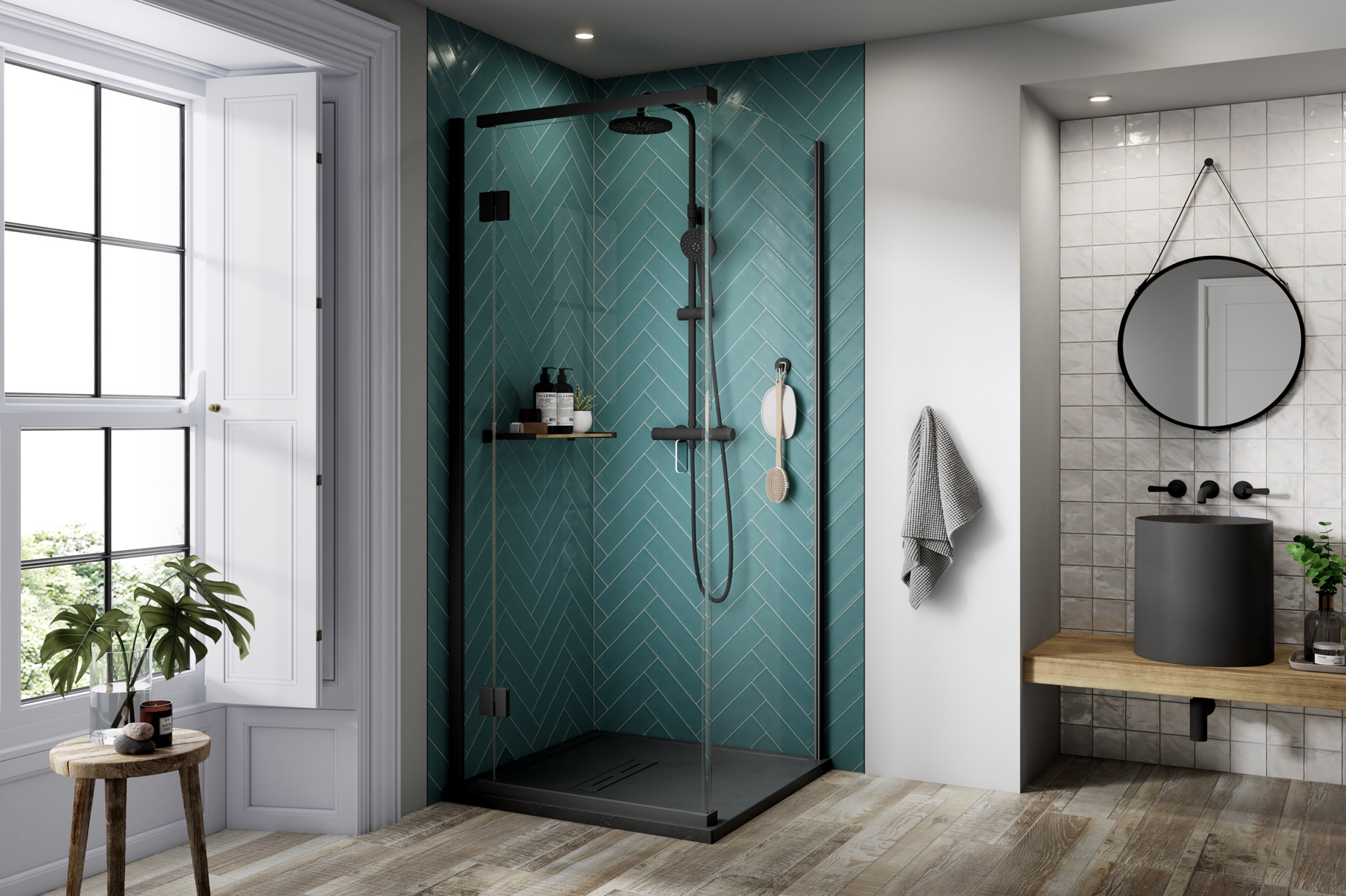 Kudos Pinnacle8 Hinged Corner Door Shower Enclosure – Matt Black