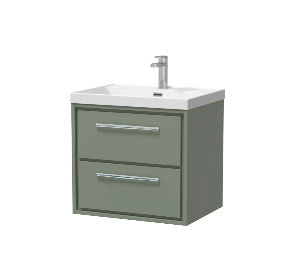 Hudson Reed Lille 600mm 2 Drawer Wall Hung Vanity Unit & Optional Basin – Fern Green