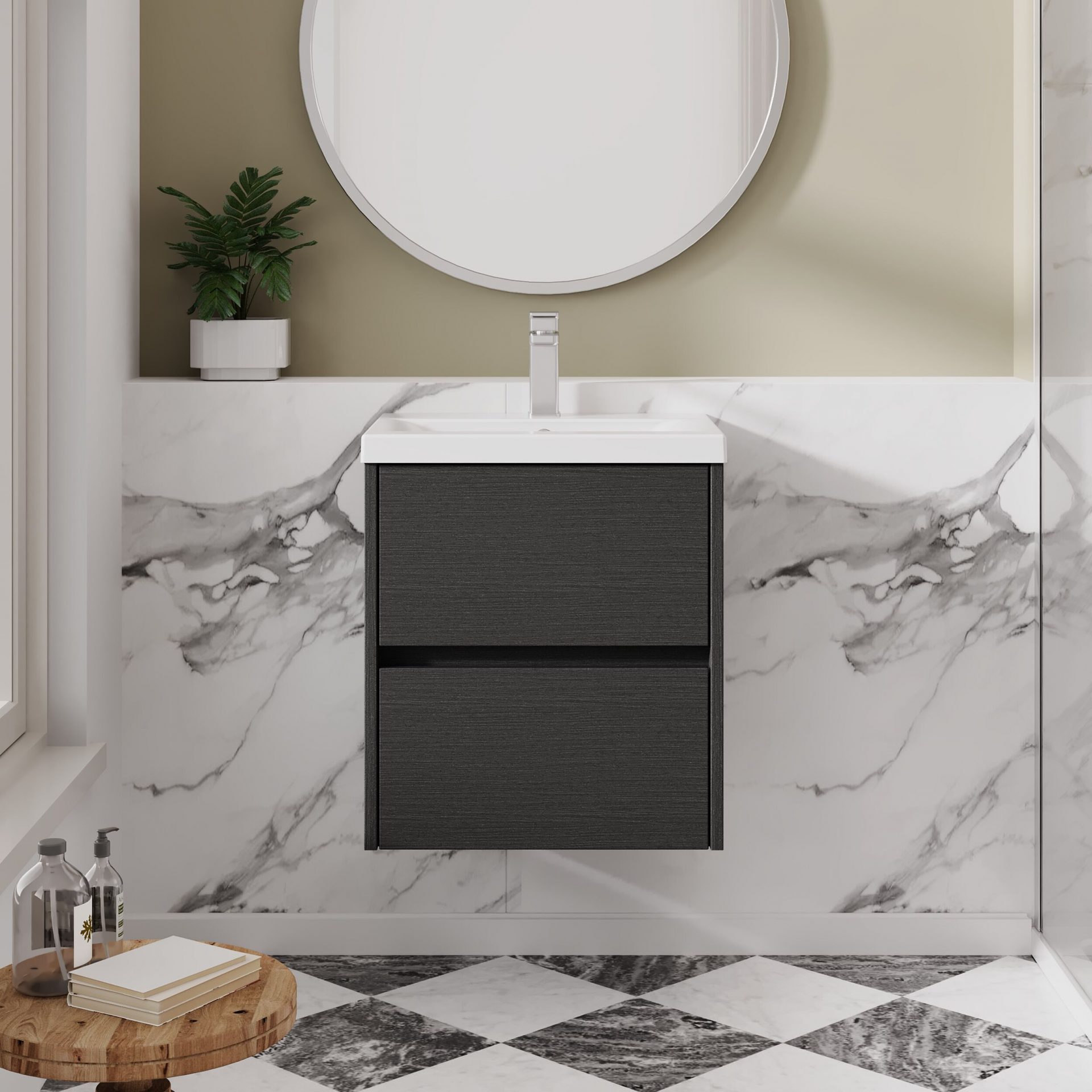 Nuie Havana 500mm 2 Drawer Wall Hung Unit & Mid Edge Basin – Graphite Grey