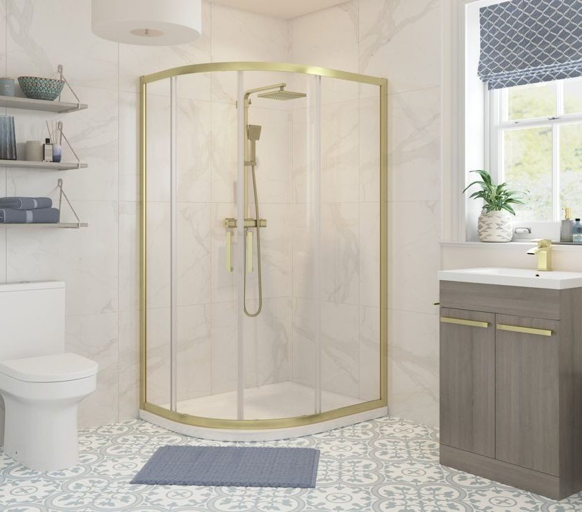 MyBathrooms Optimum Original 2 Door Offset Quadrant Shower Enclosure – Brushed Brass