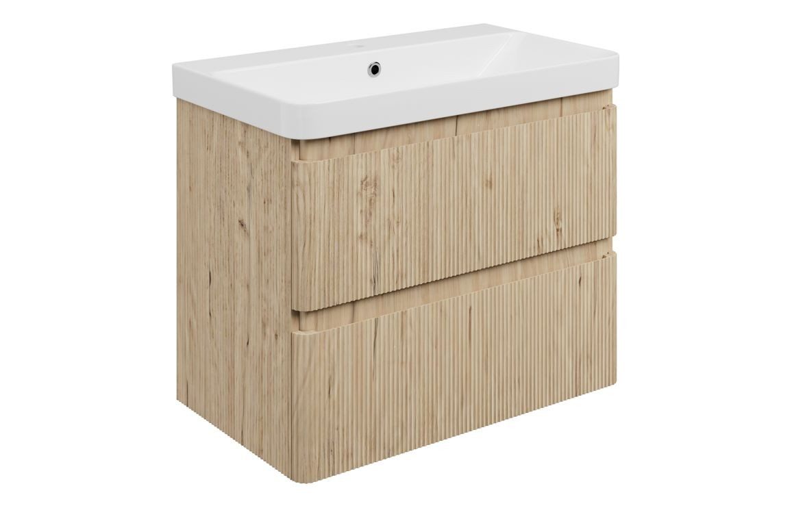 MyBathrooms Clara Fluted 805mm 2 Drawer Wall Hung Unit & 1TH Basin – Textured Oak
