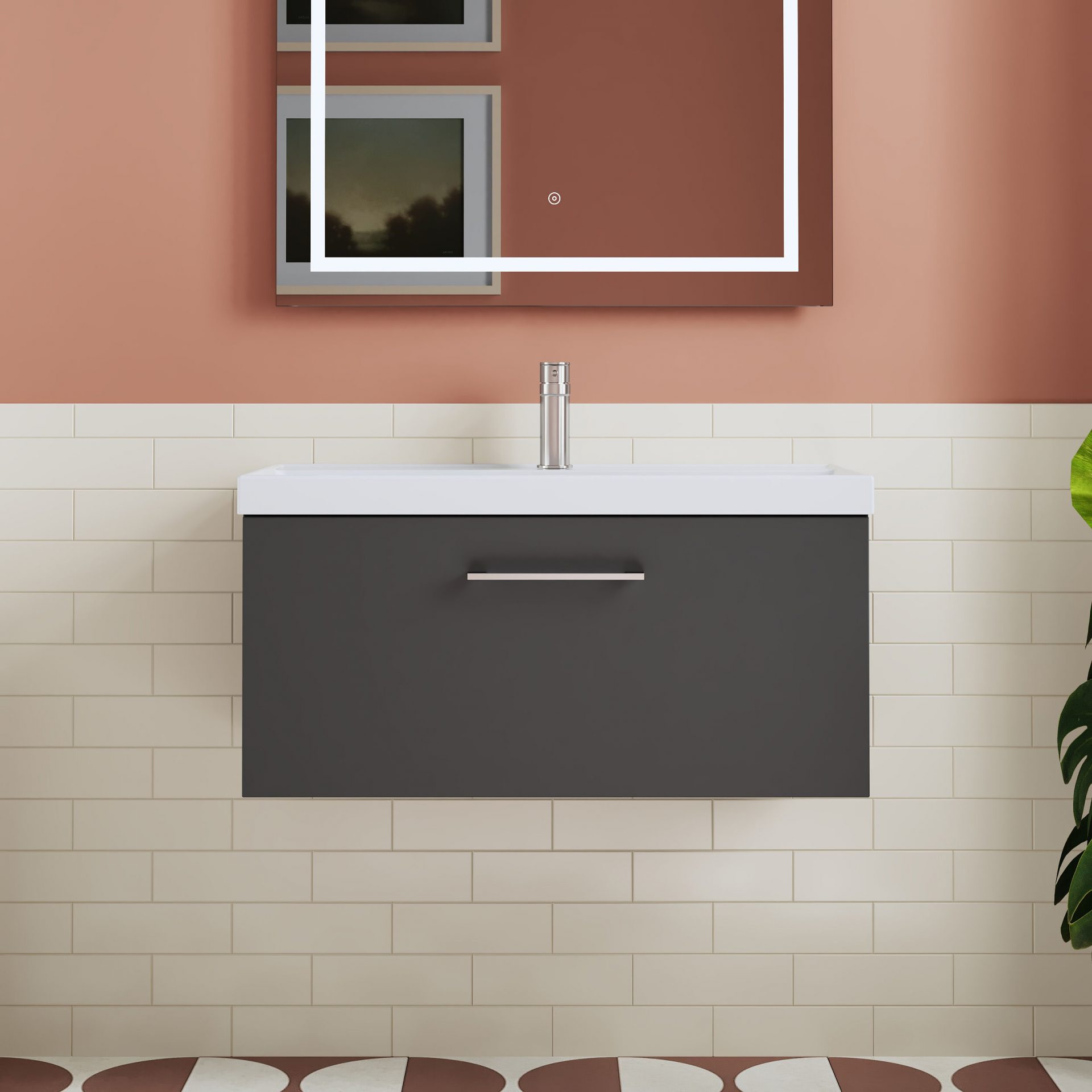 Nuie Lux Kivo 800mm 1 Drawer Wall Hung Vanity Unit – Soft Black