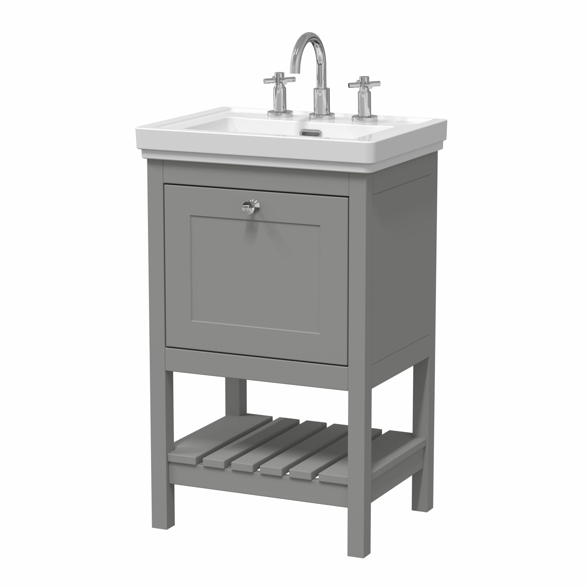 Old London Bexley 500mm 1 Drawer Floor Standing Vanity Unit & Basin – Cool Grey