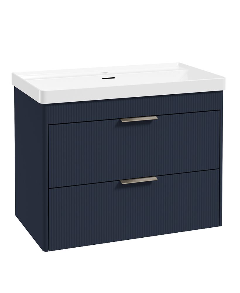 Sonas Reed 800mm 2 Drawer Wall Hung Unit & Basin – Matt Cobalt Night