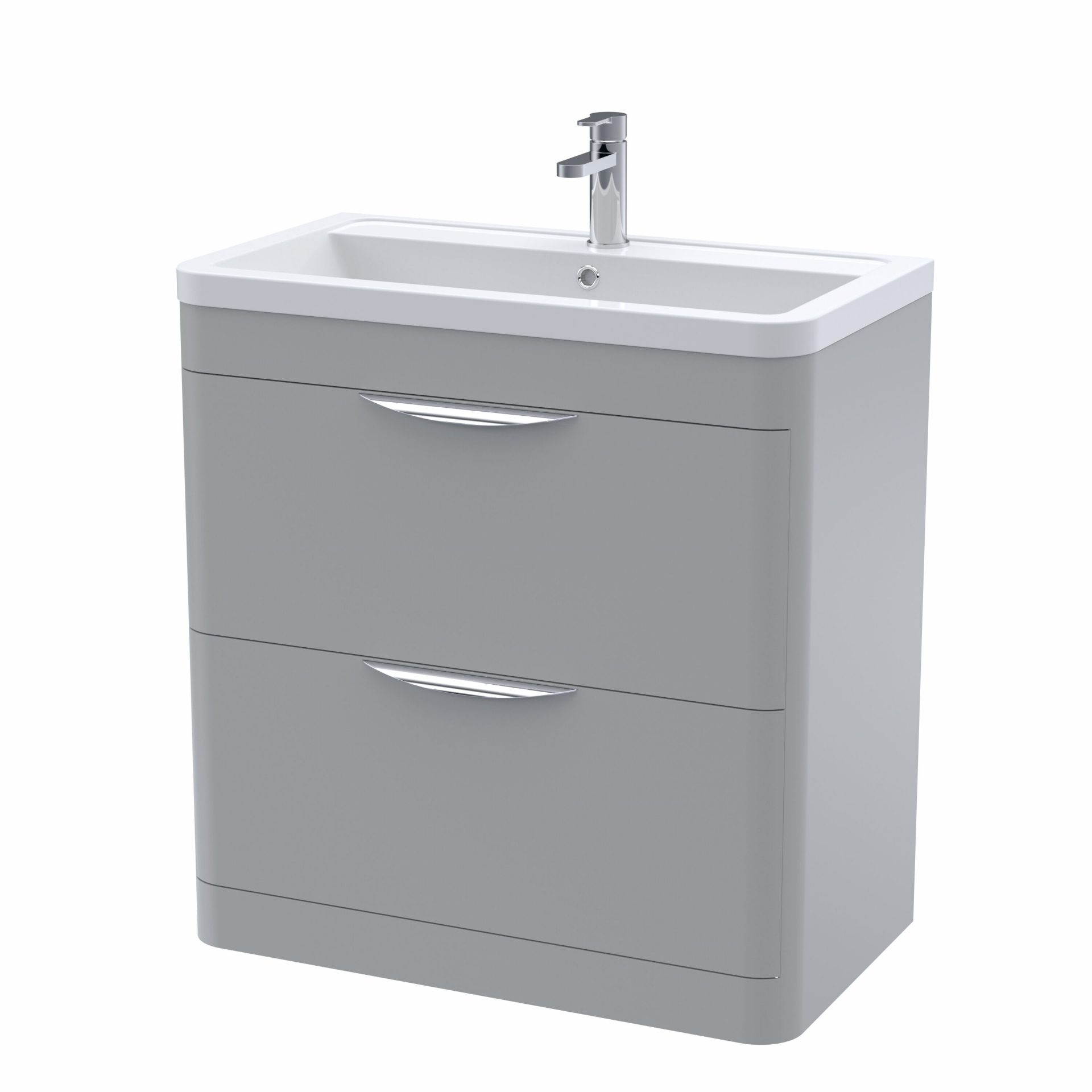 Nuie Parade 800mm 2 Drawer Floorstanding Vanity Unit & Ceramic Basin – Satin Grey