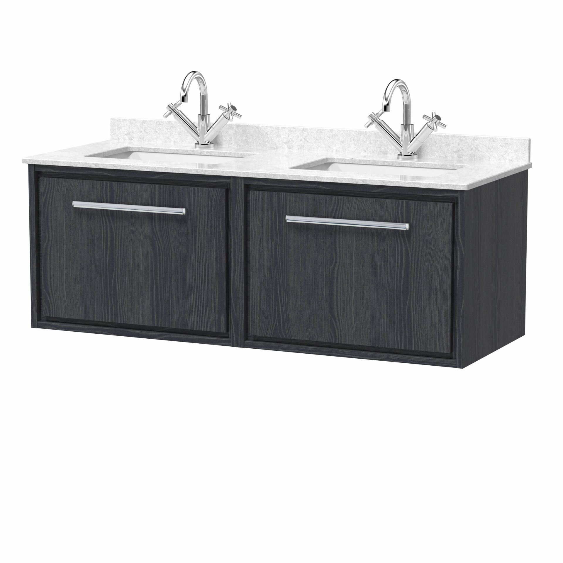Hudson Reed Lille 1200mm 2 Drawer Wall Hung Vanity Unit & Double Basin – Graphite Grey