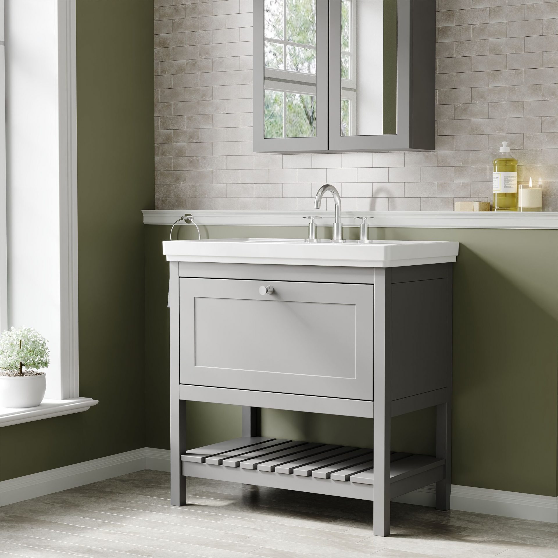 Old London Bexley 800mm 1 Drawer Floor Standing Vanity Unit & Basin – Cool Grey