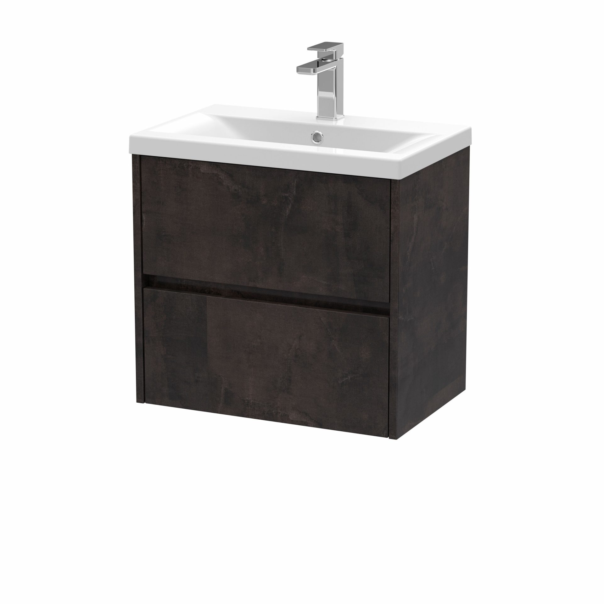 Nuie Havana 600mm 2 Drawer Wall Hung Unit & Mid Edge Basin – Metallic Slate