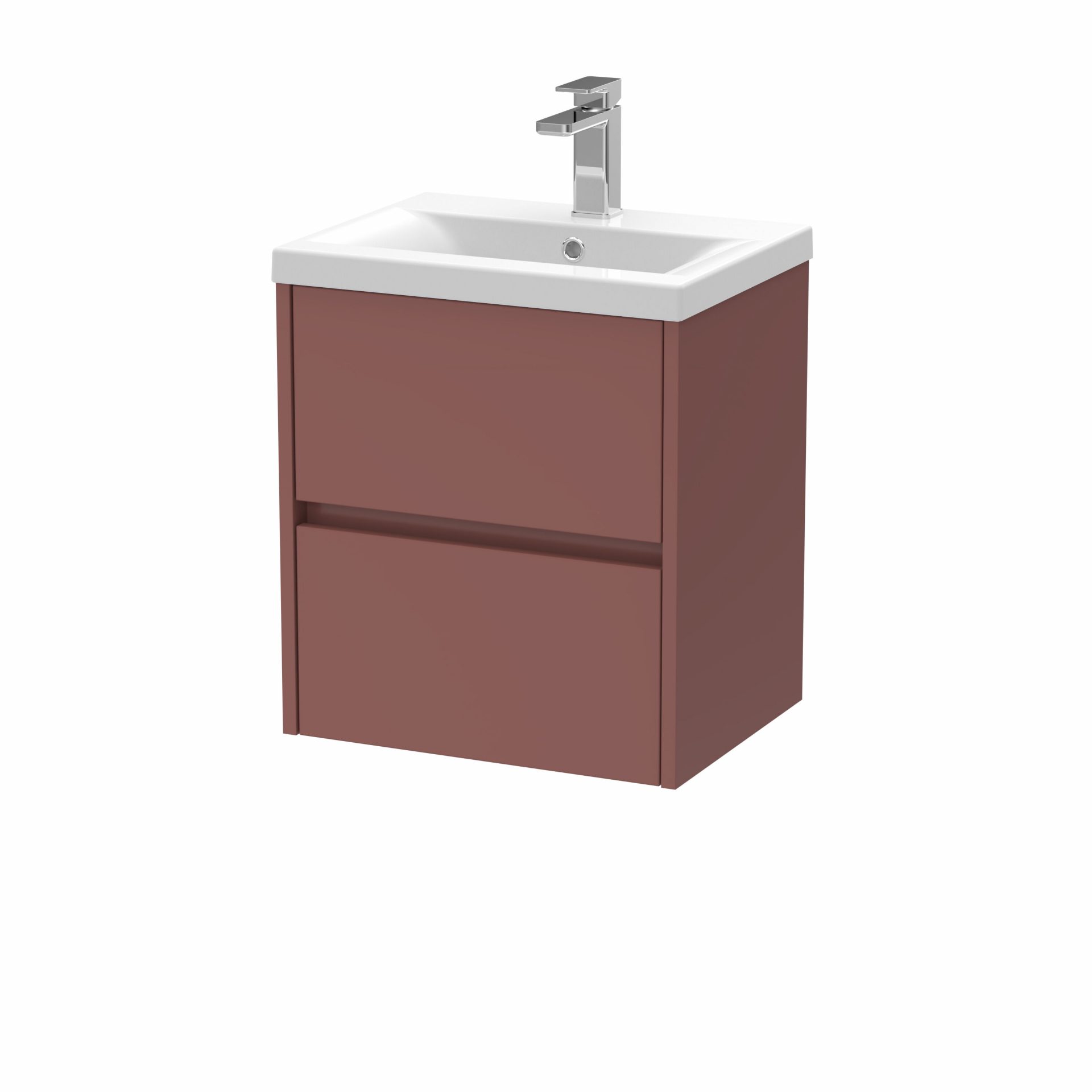 Nuie Havana 500mm 2 Drawer Wall Hung Unit & Mid Edge Basin – Smoked Red
