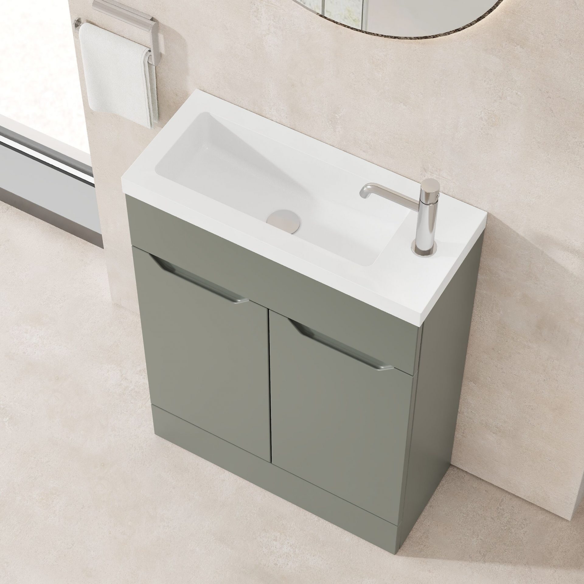 Nuie Lux Loave 600mm 2 Door Slim Floorstanding Unit – Fern Green