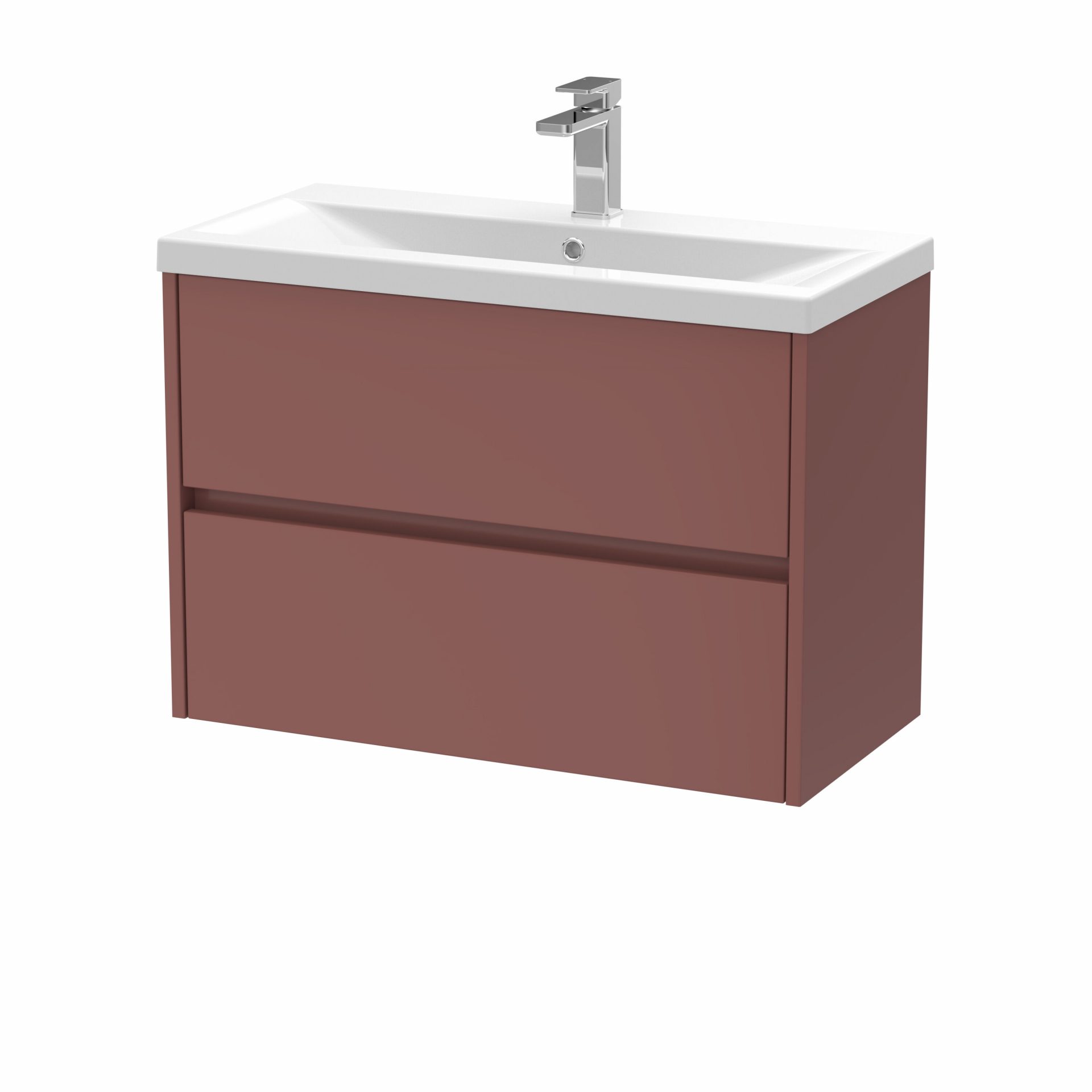 Nuie Havana 800mm 2 Drawer Wall Hung Unit & Mid-Edge Basin – Smoked Red