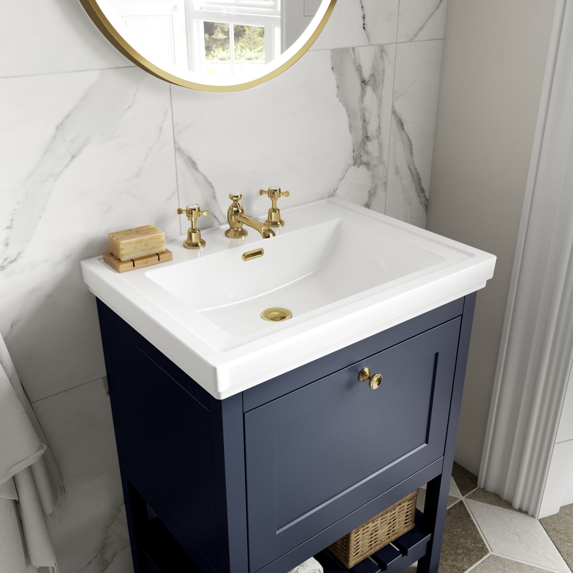 Old London Bexley 500mm 1 Drawer Floor Standing Vanity Unit & Basin – Indigo Blue