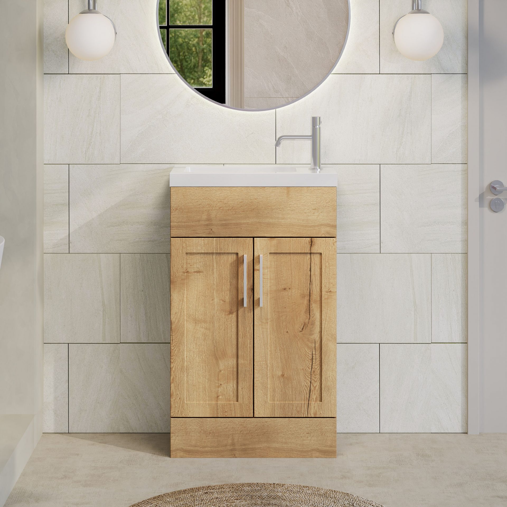 Nuie Lux Fable 500mm 2 Door Slim Floorstanding Unit – Autumn Oak