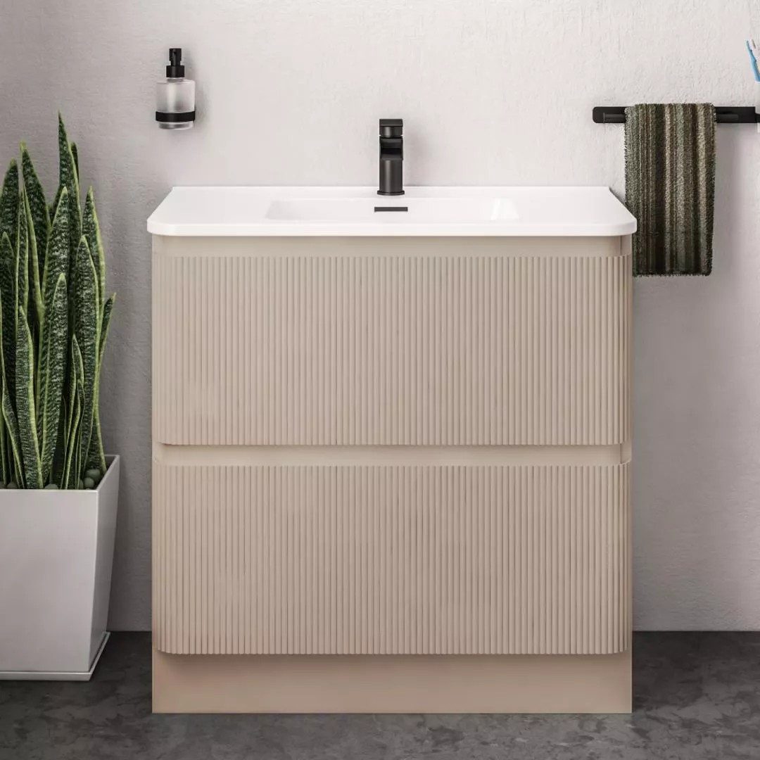 Eastbrook Belice Fluted 600mm 2 Drawer Floorstanding Unit with Countertop or Basin – Cashmere
