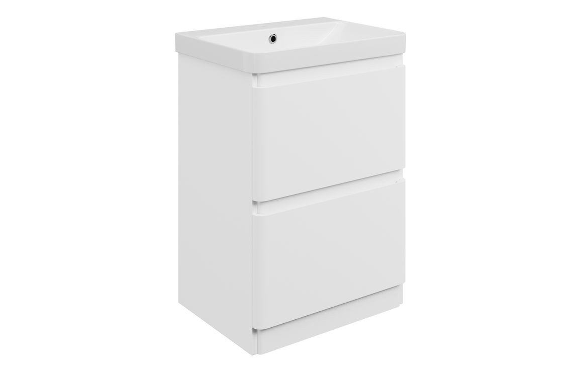 MyBathrooms Clara 605mm 2 Drawer Floorstanding Unit & 1TH Basin – Matt White
