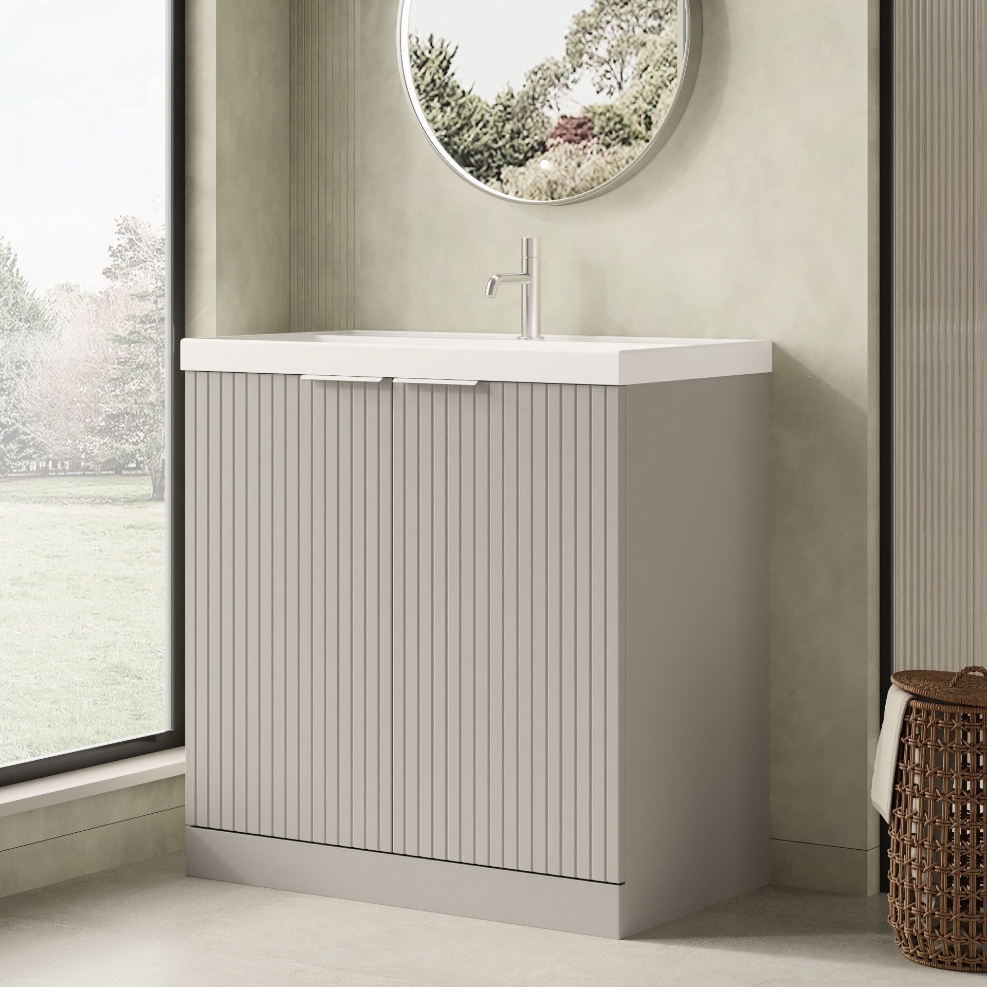 Nuie Lux Flume 800mm 2 Door Floorstanding Vanity Unit – Pebble Grey