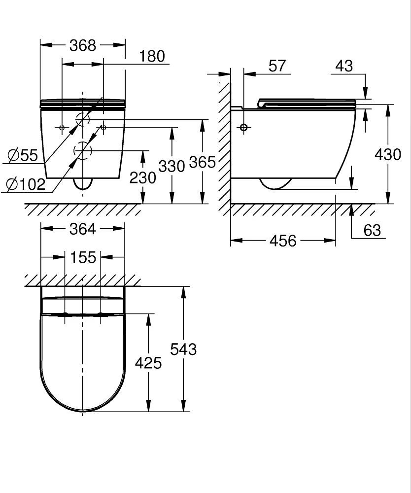 Grohe Bau Ceramic Rimless Wall Hung Pan & Soft Close Seat