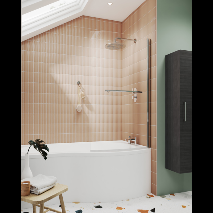 Nuie Pacific 6mm Curved B-Bath Screen with Rail – Chrome