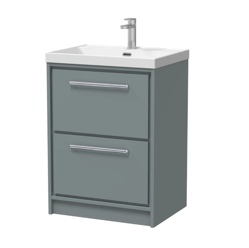 Hudson Reed Lille 600mm 2 Drawer Floor Standing Vanity Unit & Optional Basin – Coastal Grey