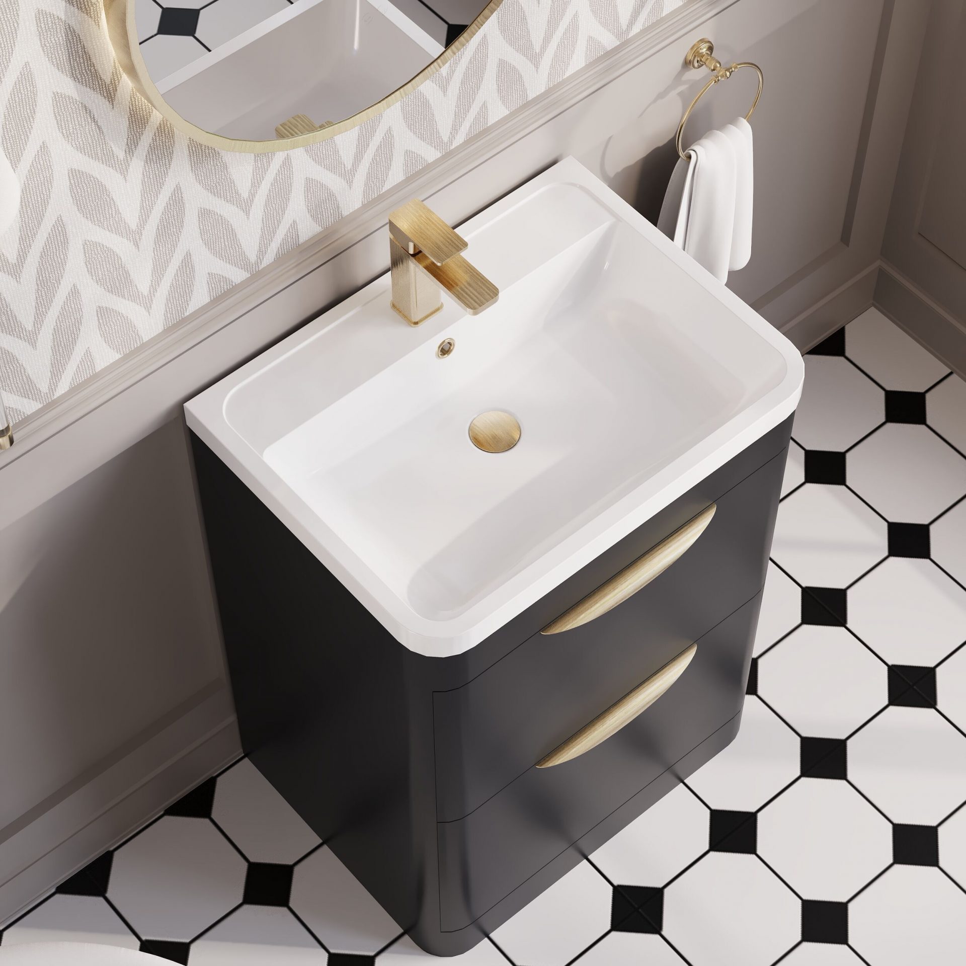 Nuie Parade 600mm 2 Drawer Floorstanding Vanity Unit & Polymarble Basin – Soft Black