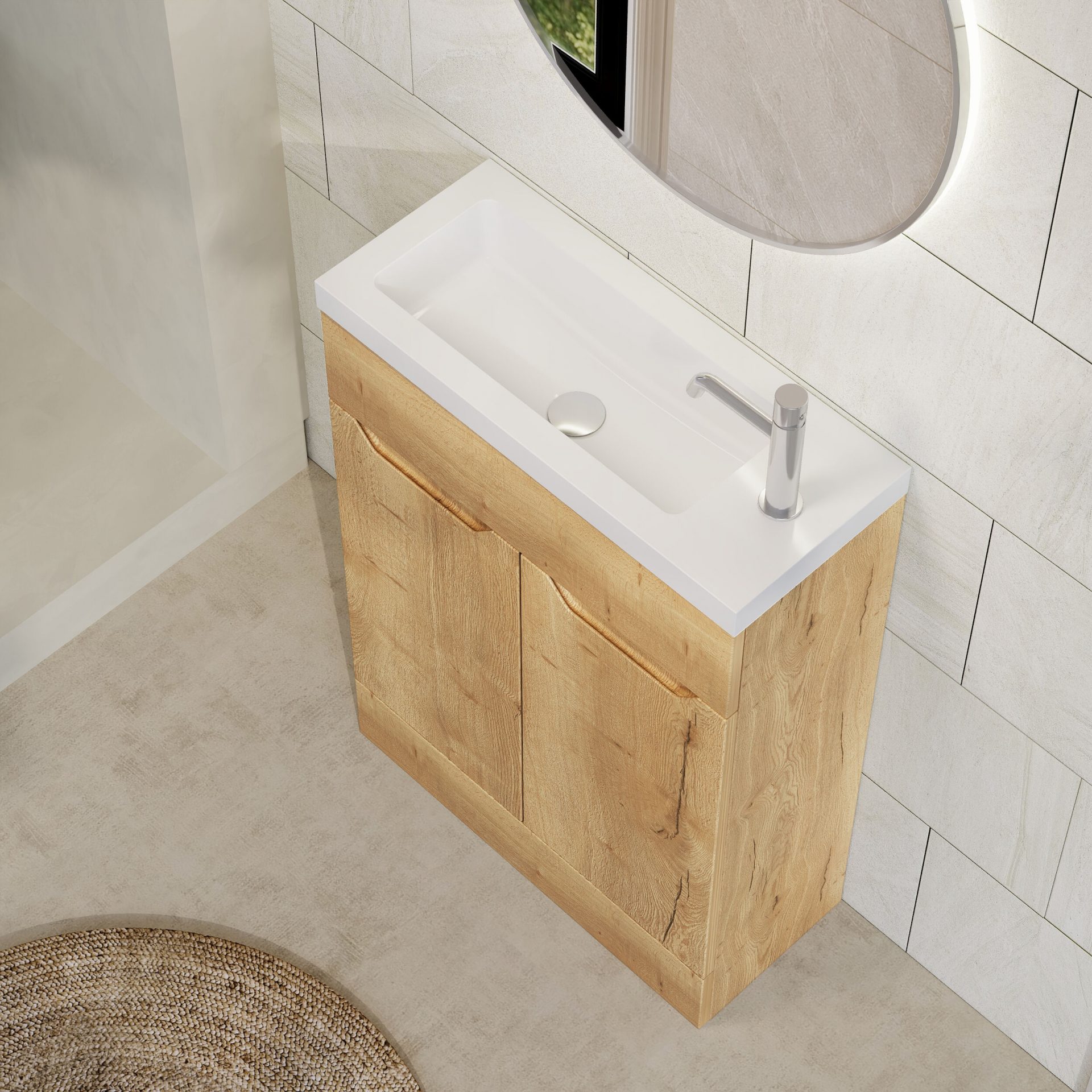 Nuie Lux Loave 600mm 2 Door Slim Floorstanding Unit – Autumn Oak