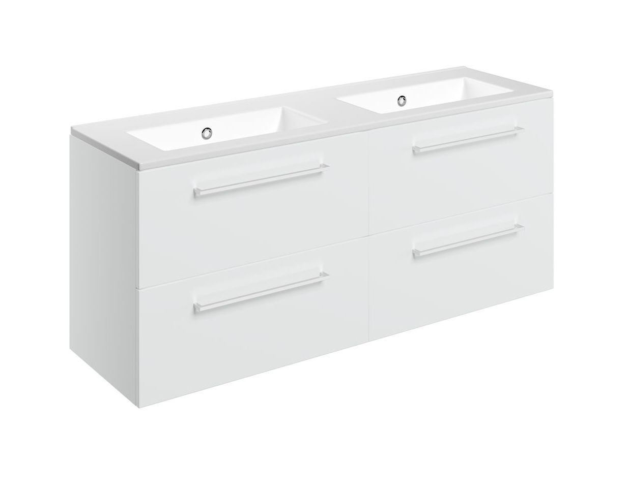 MyBathrooms Otley 1210mm 4 Drawer Wall Hung Unit & 0TH Thin Edge Basin – White Gloss