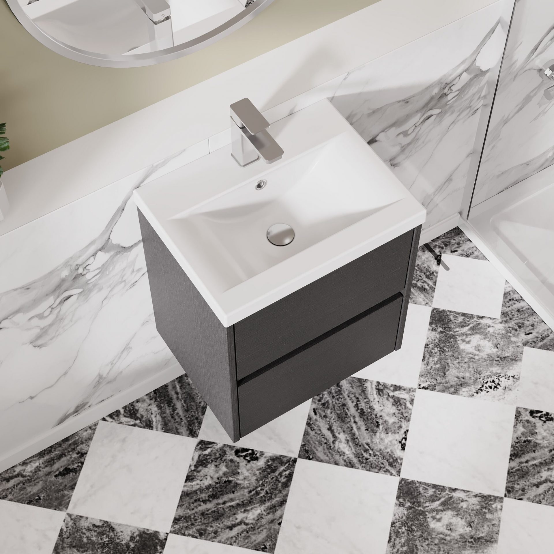 Nuie Havana 500mm 2 Drawer Wall Hung Unit & Mid Edge Basin – Graphite Grey