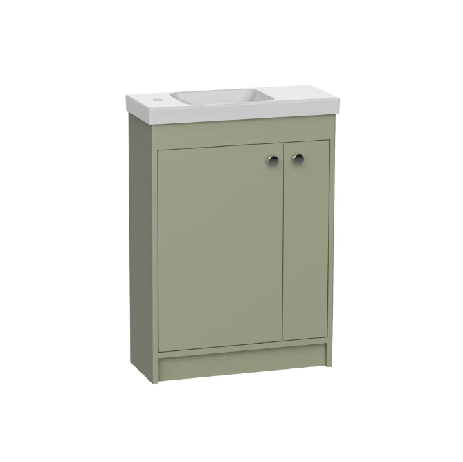 R2 Klein 600mm 2 Door Freestanding Vanity Unit & Basin – Matt Aloe Green