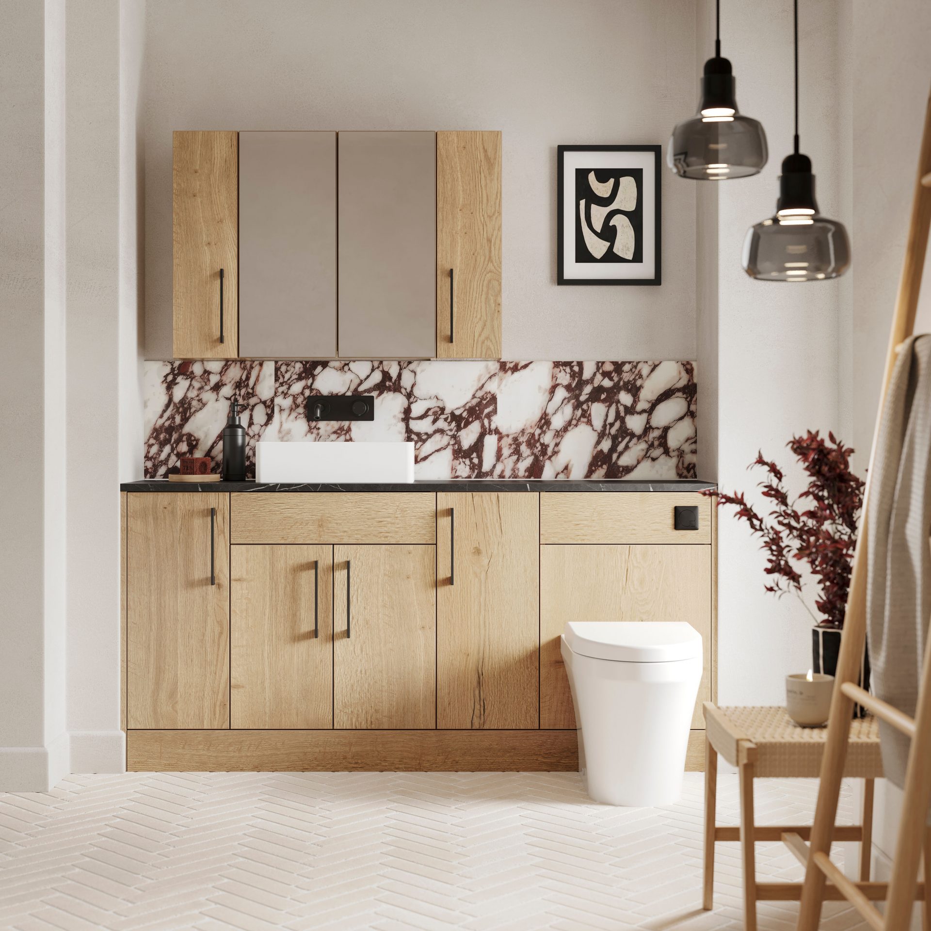 Nuie Lux Krest 600mm 2 Door Wall Mirror Cabinet – Autumn Oak