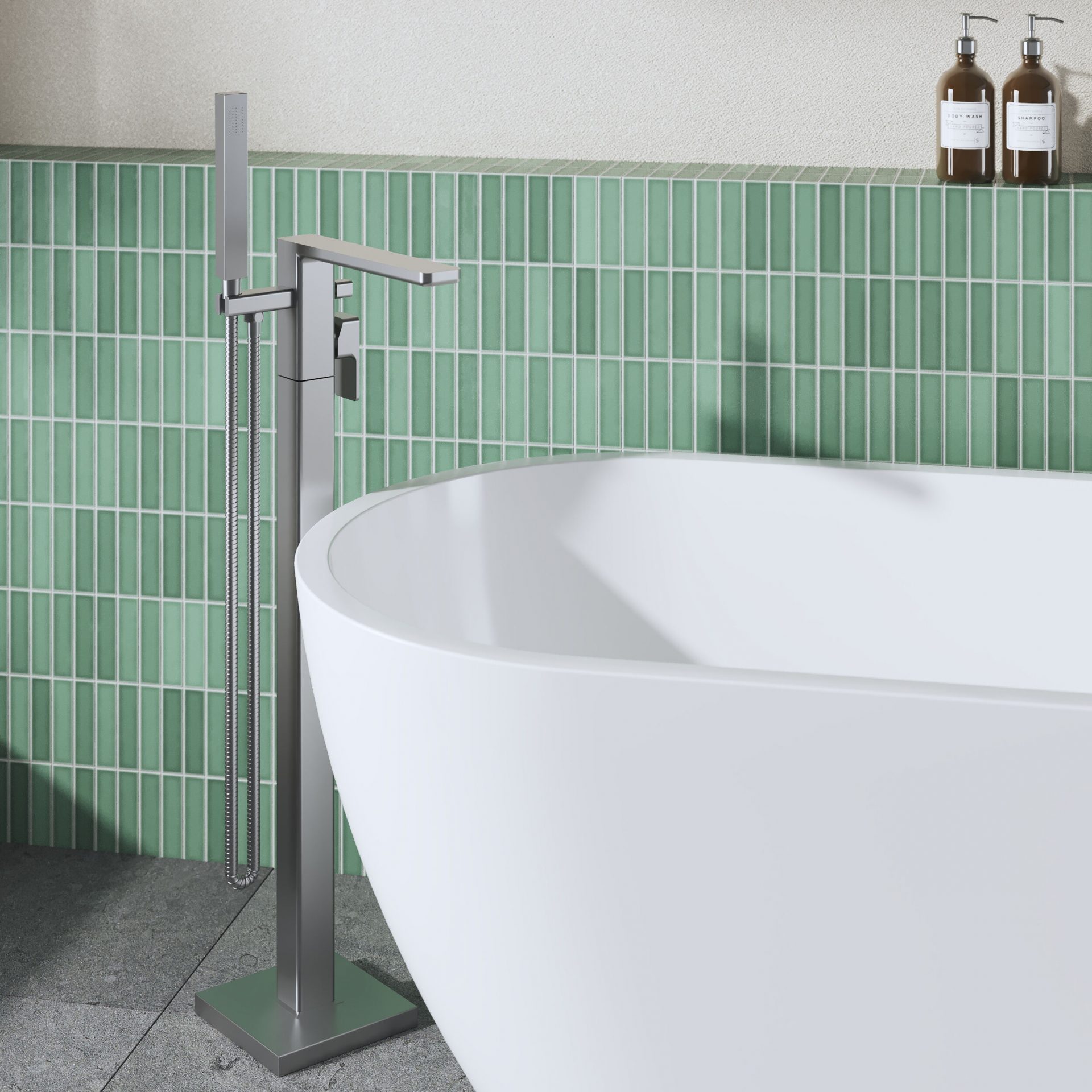 Nuie Windon Freestanding Bath Shower Mixer – Brushed Pewter