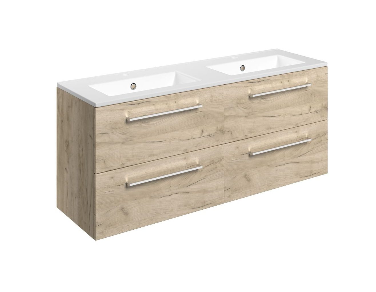 MyBathrooms Otley 1210mm 4 Drawer Wall Hung Unit & 2TH Thin Edge Basin – Oak