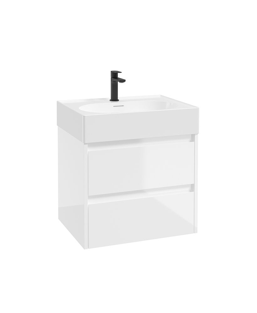 Sonas Living Apex 600mm LED 2 Drawer Wall Hung Vanity Unit & Basin – Gloss White